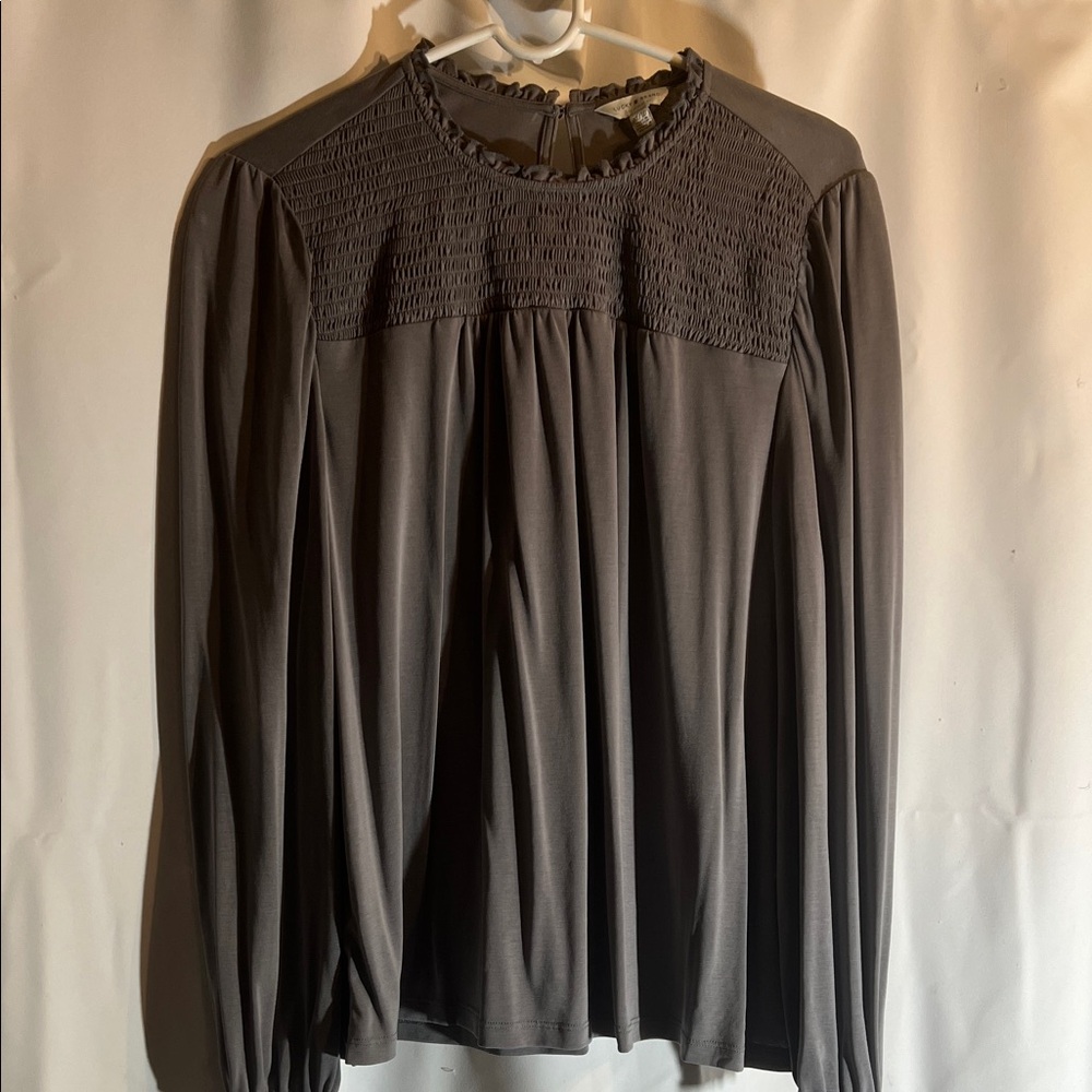 Lucky Brand Gray Smocked Yoke Long-Sleeve Blouse